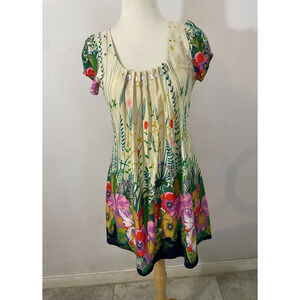 AngelEye Floral Print Short Sleeve Pullover Loose Blouse M/L